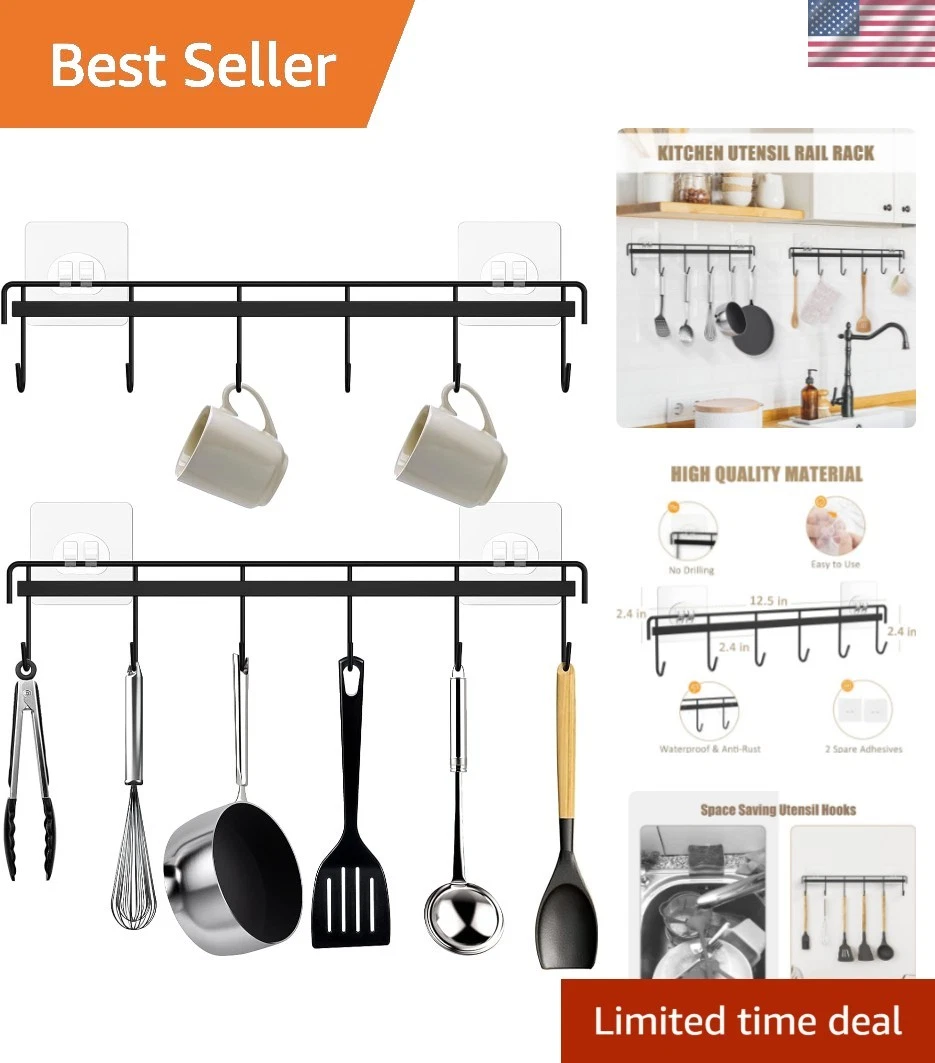 Kitchen Utensil Hanger, Adhesive Utensil Holder Wall Mount Kitchen Rack Rail ...