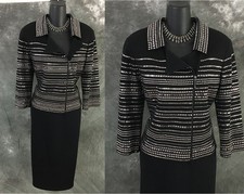 BEAUTIFUL St John knit black embellished evening jacket skirt suit size 10