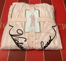 Victoria  s Secret Flannel Long Pajama Set 2 Piece Pj Set Pink Stripe W/ Logo L