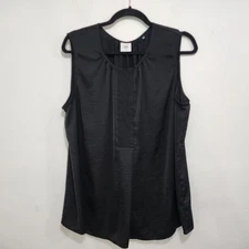 Cabi Snap Blouse #5540 Black Tank Top Camisole Satin Polyester Sleeveless Size L
