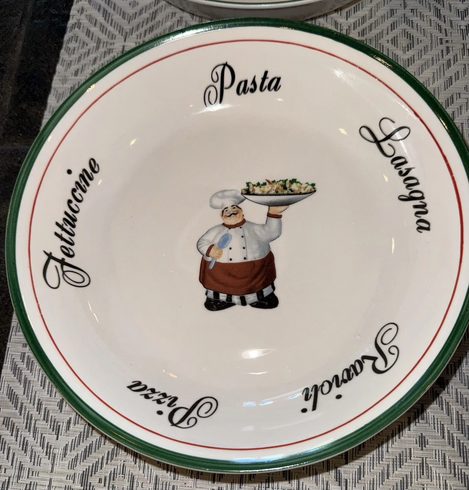 Juego de 4 cuencos para pasta con chef italiano y diferentes pastas Foto 4 de 4