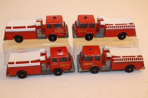 Four (4) Vintage 1960's Matchbox Lesney Denver Fire Pumper Truck #29 BPW