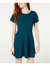 SPEECHLESS Womens Teal Short Sleeve Jewel Neck Mini Fit + Flare Dress L