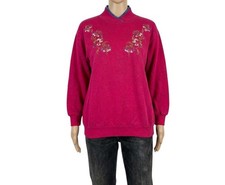 Womens Vintage Pink Jumper 80s Embroidered Floral Retro Indie Boho 12