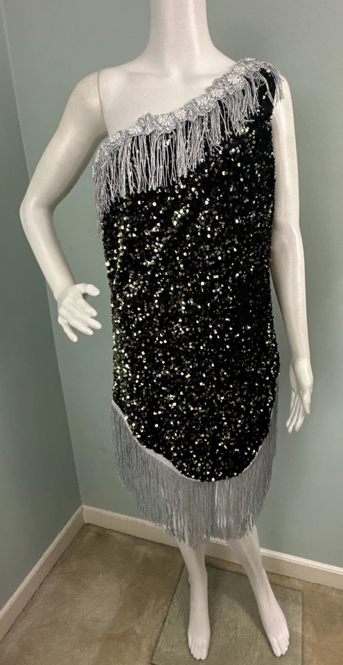Vestido Pixiemain Flapper para mujer 4 piezas años 20 negro/plateado accesorios de disfraz XL Foto 2 de 4