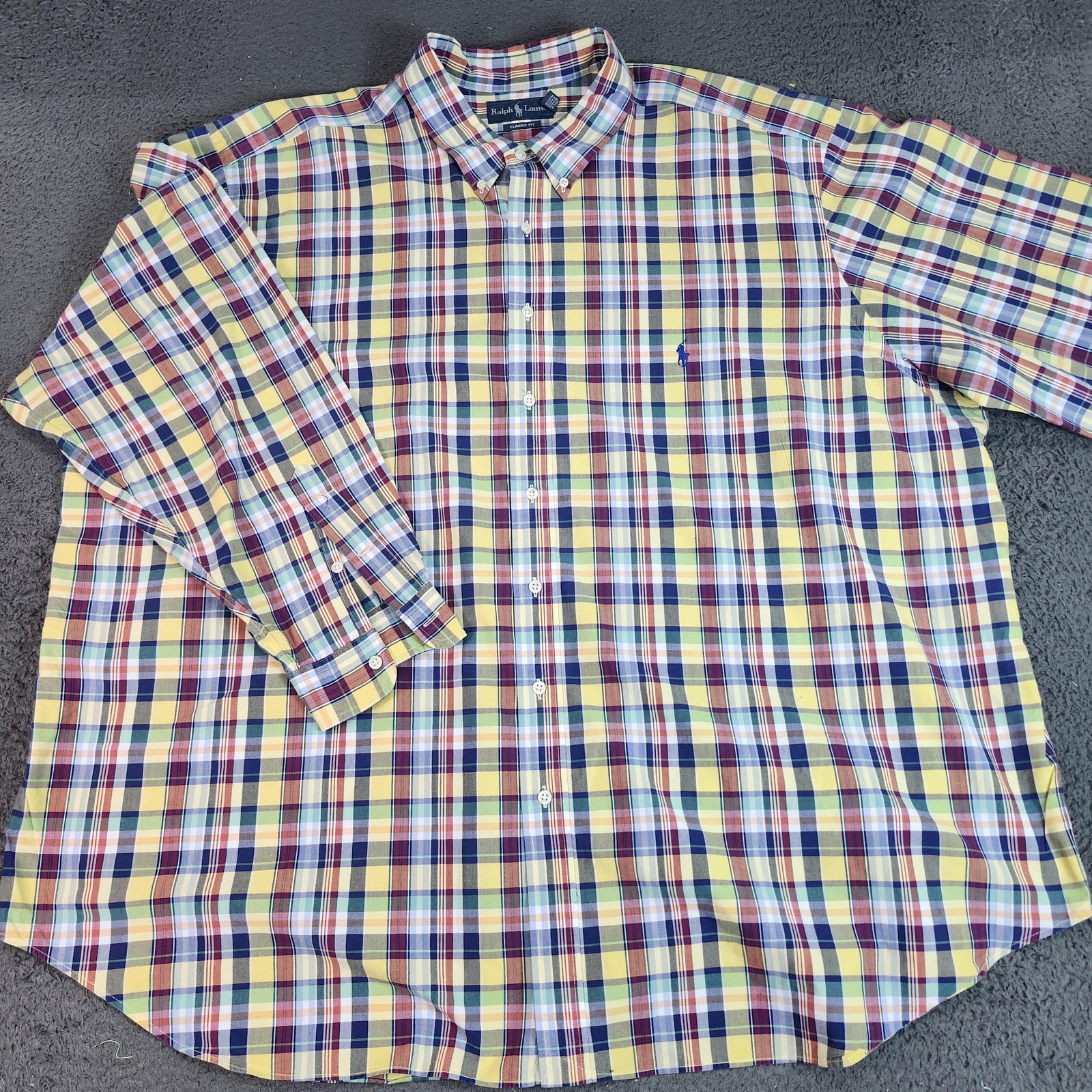 Ralph Lauren Shirt Mens Big 4X Multicolor Plaid Long Sleeve Button Down