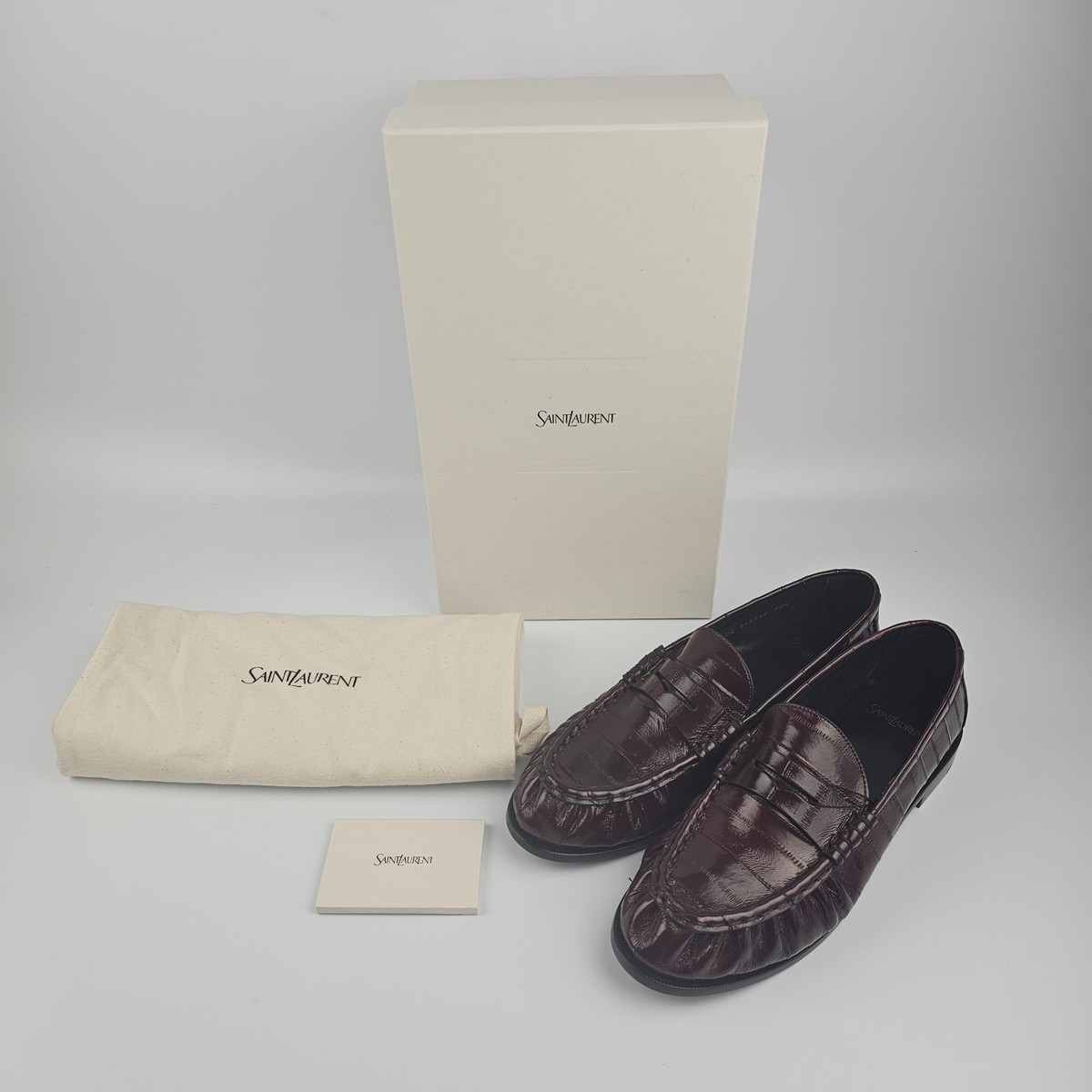 SAINT LAURENT Le Loafer $1350 Deep Bordeaux Eel Loafers New