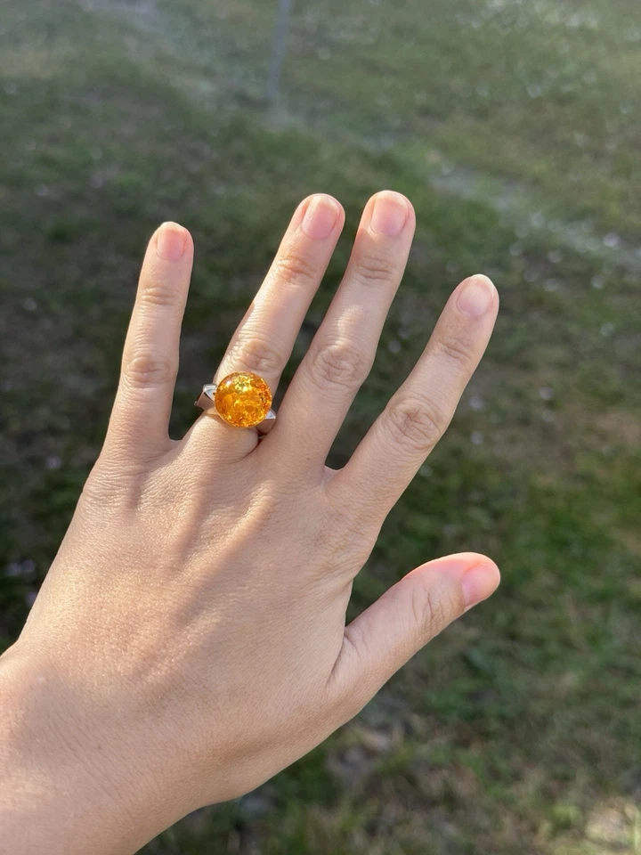 Anillo ámbar macizo firmado de colección modernista brutalista enorme 4,25 Foto 3 de 4