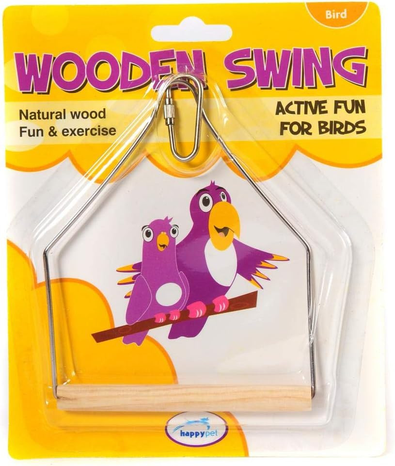 Happy Pet Wooden Bird Swing Natural Durable Indoor Sturdy Hanging Toy Cage Acces