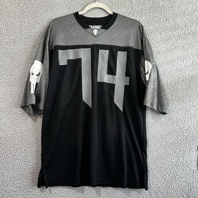 Marvel The Punisher Football Jersey #74 Short Sleeve Black Skull Logo Men's  Med