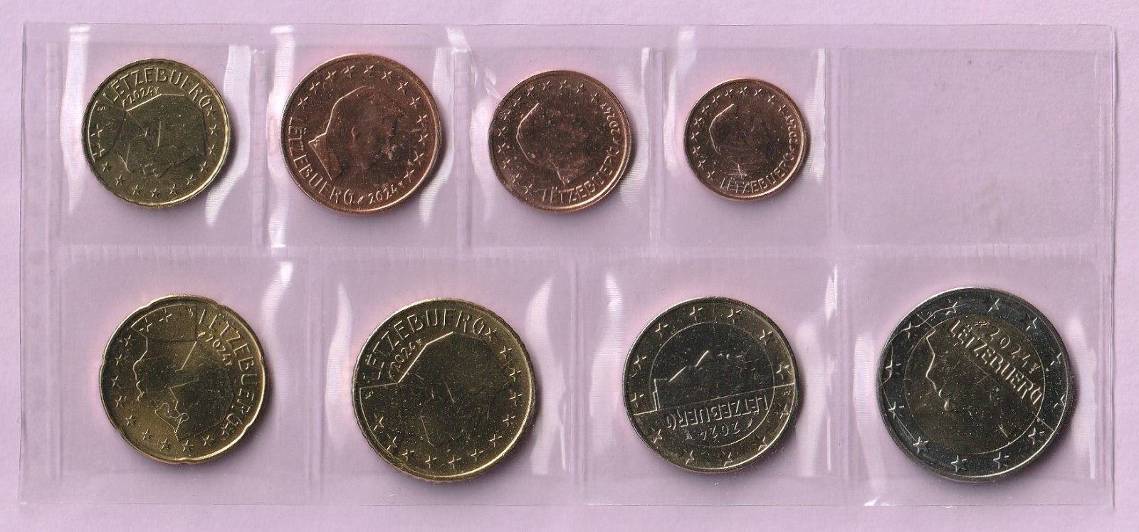 Série complète, 8 Pièces Euro, UNC, LUXEMBOURG 2024, 1 Ct à 2 €, Sous pochette