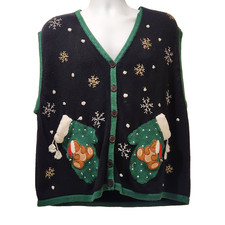 VTG Bobbie Brooks Christmas Sweater Vest Womens 22W/24W Embroidered Bear Mittens