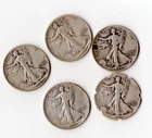 Lot of (5) Walking Liberty Silver Half Dollars - 1942 & 1942-D - 90% US Silver