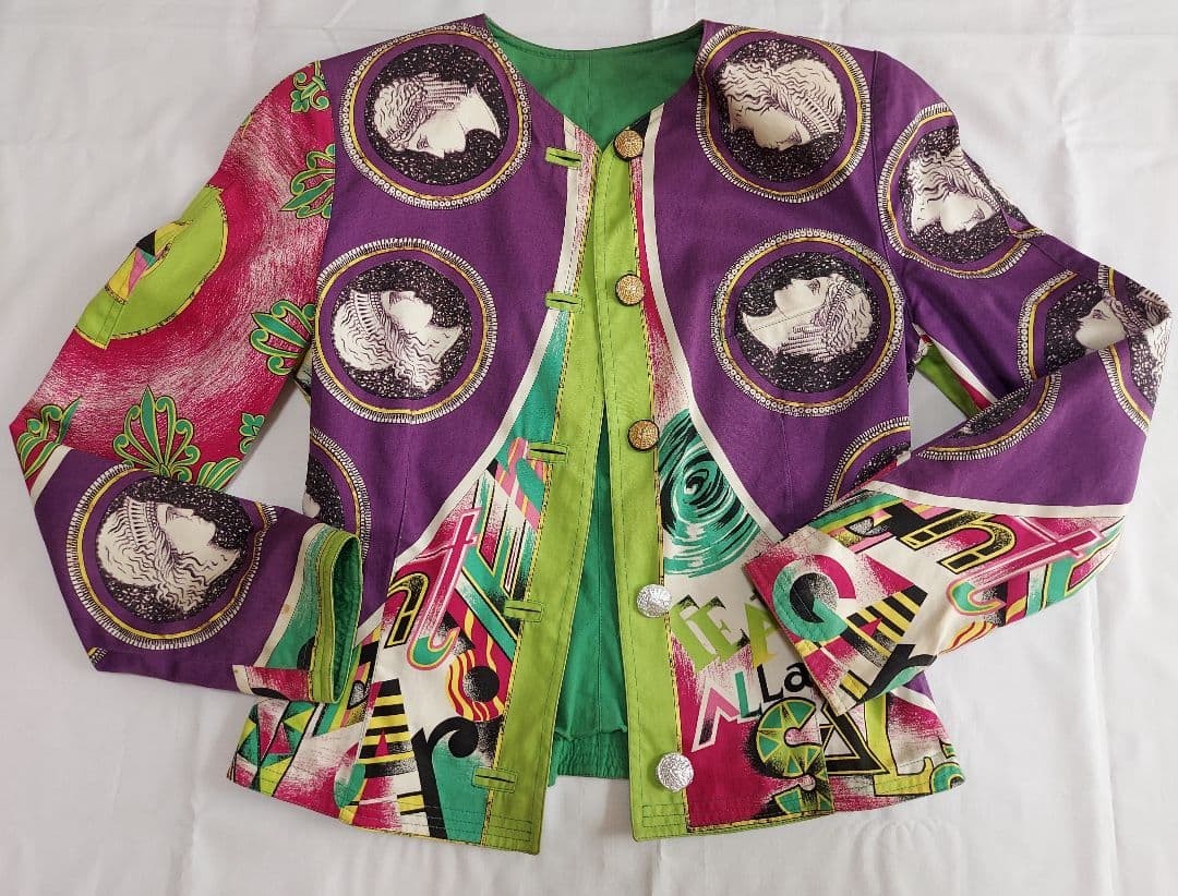 USED VERSACE VINTAGE GRAPHIC PT COLLARLESS JACKET ACCEPTABLE thumbnail 3