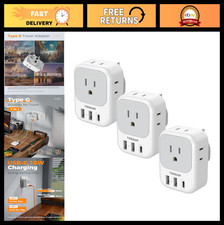 US to UK Plug Adapter 3 Pack - Type G Travel Adapter with 4 Outlets  3 USB Port
