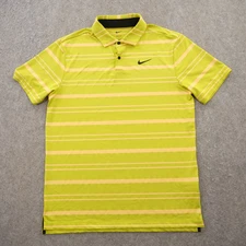 Nike Polo Shirt Mens Medium Yellow Golf Logo Short Sleeve Dri Fit Performance