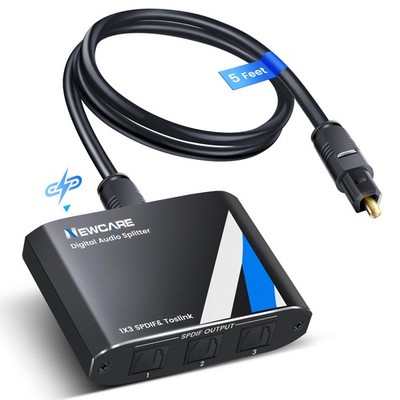 Digital Optical Splitter 1 in 3 Out,SPDIF Toslink Optical Audio Cable Splitte...