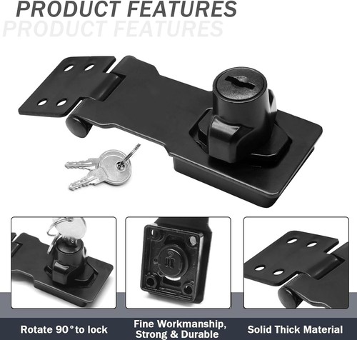 2Pcs Keyed Hasp Locks Zinc 4 Inch Twist Knob Metal Security for Doors Cabinets - Picture 5 of 9