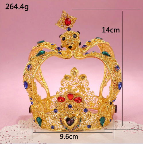 Royal King Queen Crown Imperial Mens Male Full Circle Jewel Crystal Head Tiara - Picture 3 of 11