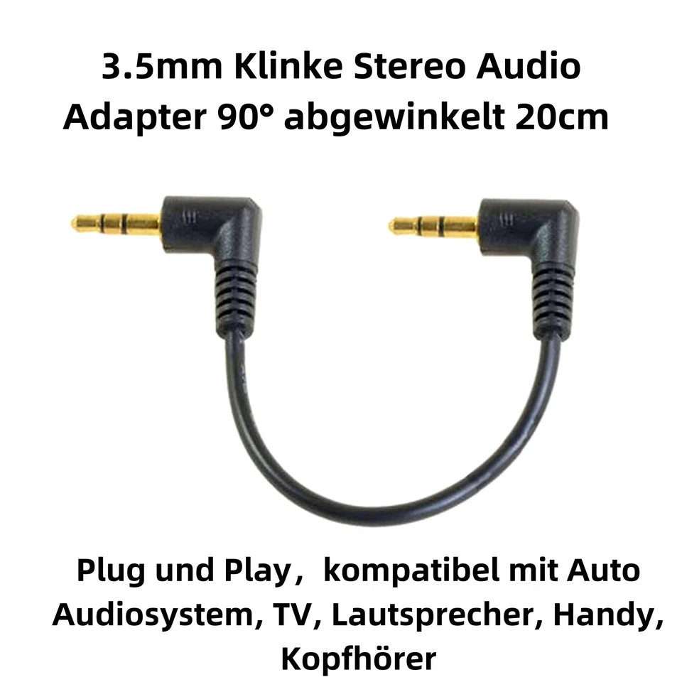 R45 Klinkenkabel 3,5mm AUX Kabel Stereo Audio Kabel Klinkenstecker 90° gewinkelt - Bild 2 von 4