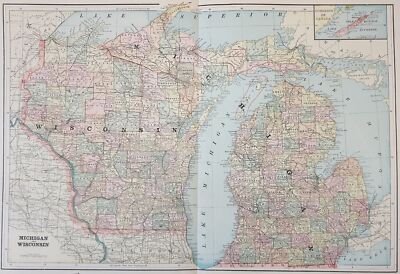 Michigan And Wisconsin Milwaukee And Bay View Detroit George Cram 1890 Environ