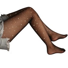 Women Rhinestone Fishnet Sexy Stockings High Waist Mesh Tights Pantyhose