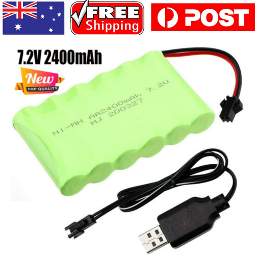 Gecoty Batterie Ni-MH, batterie AA rechargeable améliorée 4,8 V 2400 mAh avec prise SM 2P et câble de charge pour camions RC 1:18, 1:16, 1:14, voiture télécommandée, camions RC 4x4