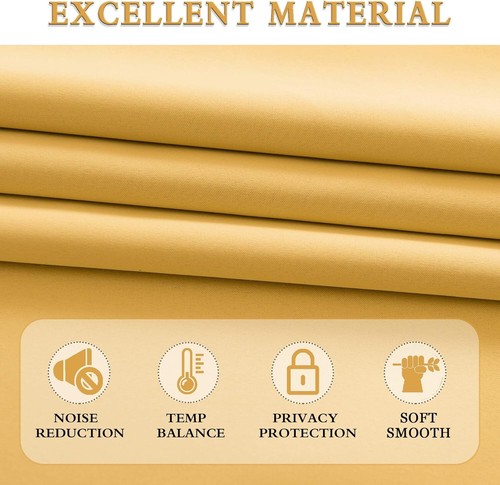 Gold Thermal Blackout Curtains for Bedroom - 2 Panel Set, 84" x 52" Rod Pocket - Picture 6 of 9