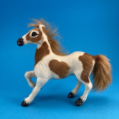 Vtg Guo Hua Horse Figurine Spotted Auburn White Genuine Goat Fur 5  X 5.5  NWT
