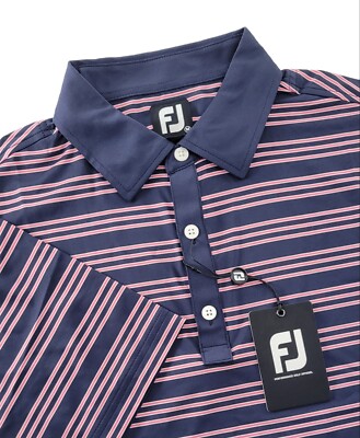 Footjoy Performance Fabric Navy Triple Stripe Lisle Polo Golf Shirt NWT M $78