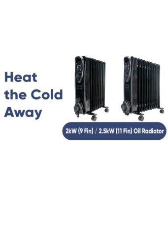Portable 9 Fin 2000w Electric OIL FILLED RADIATOR Heater With Timer & Thermostat - Picture 4 of 9