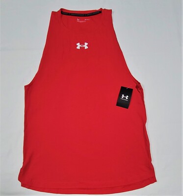 Under Armour Mens UA Baseline Cotton Tank Top Gym Shirt 1361901-600 Red 
