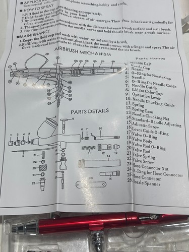 Roter Aerograph 0,3 mm/0,4 mm Airbrush mit Box - Bild 3 von 3