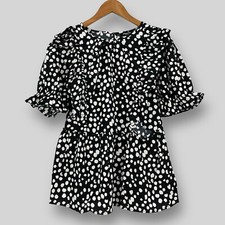 SIMPLY BE Black White Polka Dot Blouse Womens UK 10 Ruffle Frill Peplum Top NEW