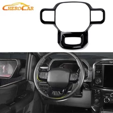 Black Steering Wheel Panel Mould Cover Trim Overlay For Ford F150 2021+ Interior