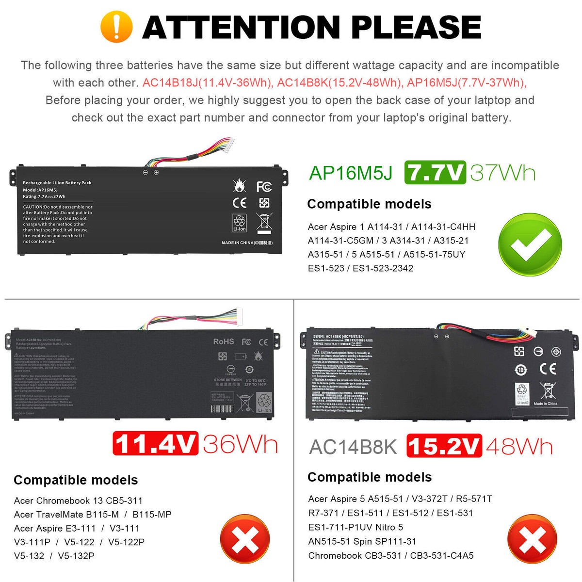 Acer Aspire 3 A315-58-57DR accu 38,76Wh (11,4V 3400mAh) - €55.5