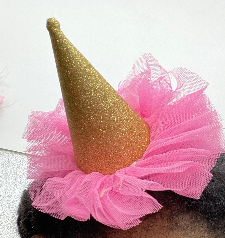 Грязь пирог принцесса вечеринки шляпа заколка для волос розовый тюль золото блестящий день рождения девочка подарок - Изображение 2 из 4
