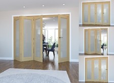 Oak Internal Bifold Doors Unfinished Shaker 1 Lite Frosted Glz 3 & 4 Door Option