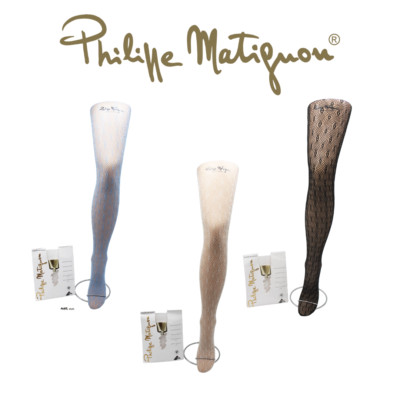 Netzmuster Strumpfhose mit Lycra, schwarz/blau/elfenbein, VINTAGE Philippe Matignon