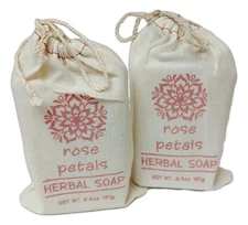 Set of 2 Greenwich Bay ROSE PETALS Herbal Soap In A Sack, 6.4 oz Each