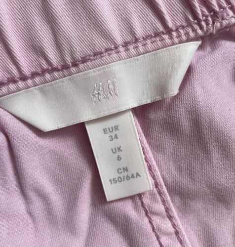 Preciosos Pantalones Cortos de Denim Rosa Claro Bolso de Papel Elástico Cintura Alta Talla 6 H&M - Imagen 8 de 10