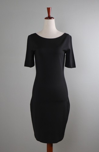 ESCADA SPORT $630 Stretch Solid Black Ribbed Sides Sheath Dress Size Small