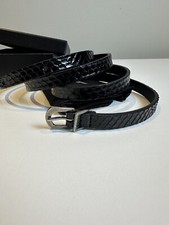 NWT 445 YSL Saint Laurent Pitone Python Lacquer BlackSkinny Belt 105 Cm