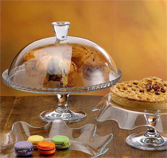 PASABAHCE PATISSERIE AUS HARTGLAS TORTENPLATTE AUF FUß MIT HAUBE 32 CM