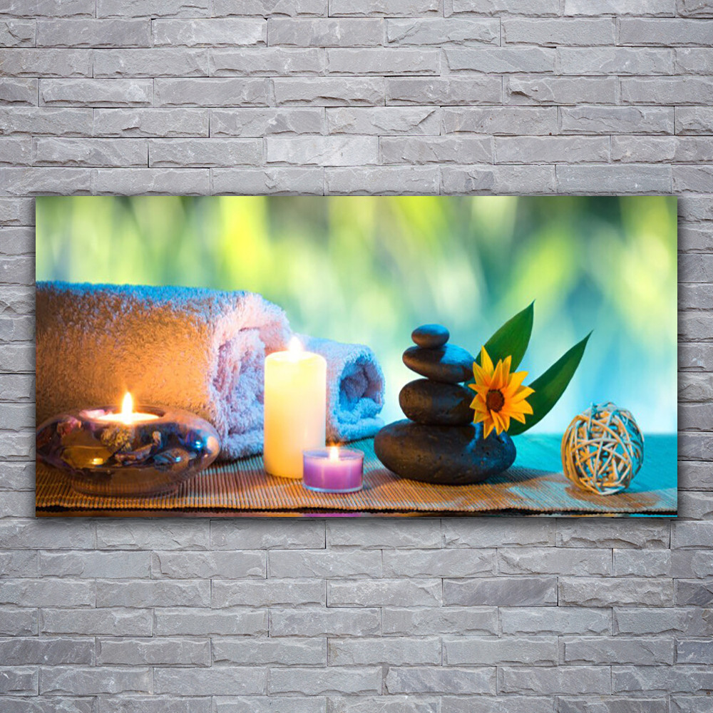 Impression 120x60 art de qualité premium avec motif bougies et fleurs