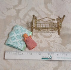 Vtg. Dollhouse Miniatures Baby & Cradle W/handmade blanket & Gown ~ D19