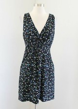 J Crew Wrap Front V-Neck Dress in Painted Dots Sz 2 Black Blue Green Sleeveless