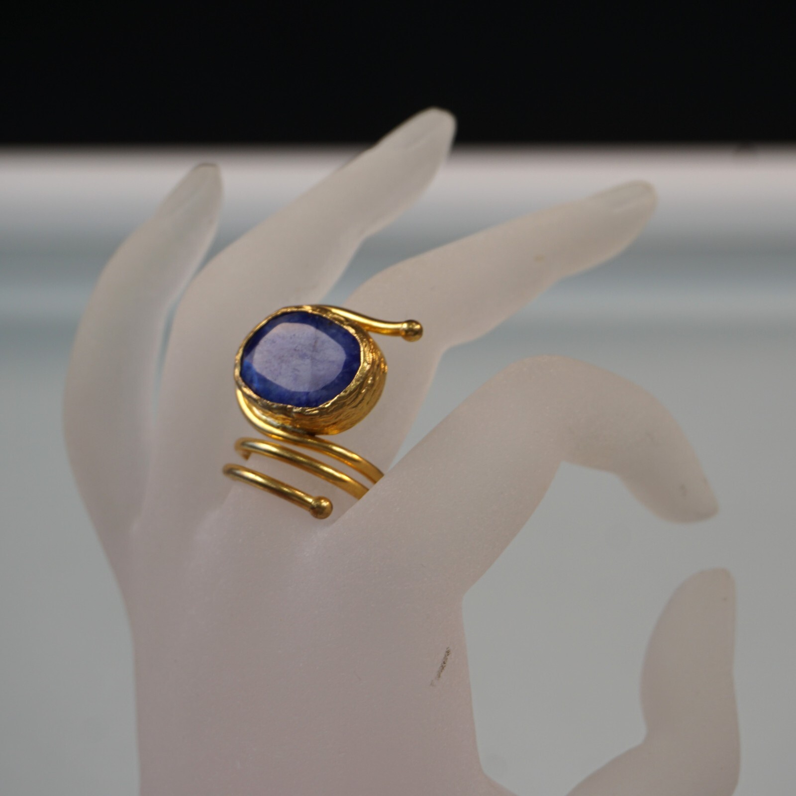 Statement Ring Open Loop Wrap With Blue Stone Inl… - image 5