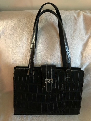 WILSON' S LEATHER LARGE BLACK PORTFOLIO LAPTOP TOTE HANDBAG EMBOSSED | eBay