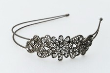 Black Floral HEAD BAND w/ Clear Rhinestones - Metal